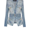 1-knapps denimjacka med bälte 1-knapps denimjacka med bälte
