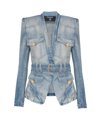 1-knapps denimjacka med bälte