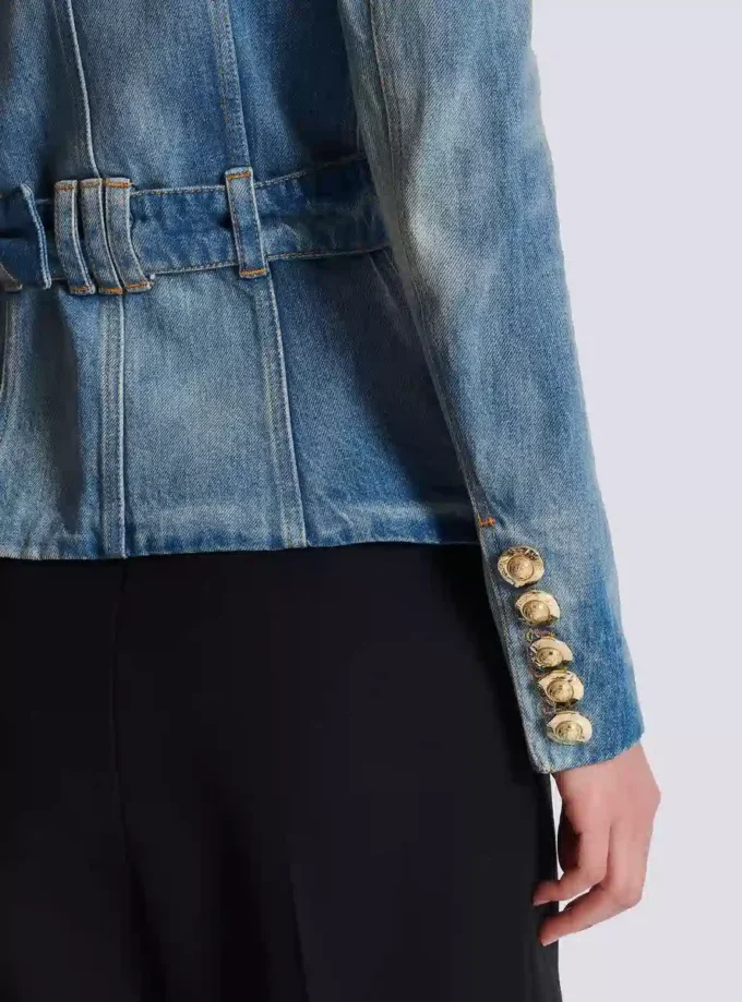 1-knapps denimjacka med bälte 1-knapps denimjacka med bälte