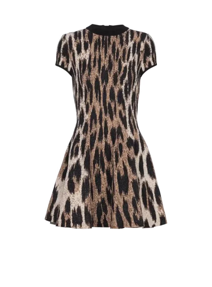 A-linjeformad jacquardklänning med leopardmönster
