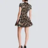 A-linjeformad jacquardklänning med leopardmönster