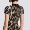 A-linjeformad jacquardklänning med leopardmönster