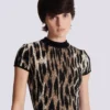 A-linjeformad jacquardklänning med leopardmönster