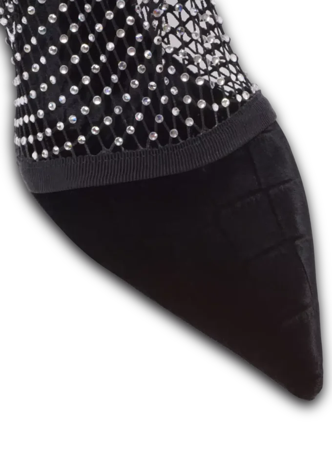 Ankelskor med meshklack, sammet och strass