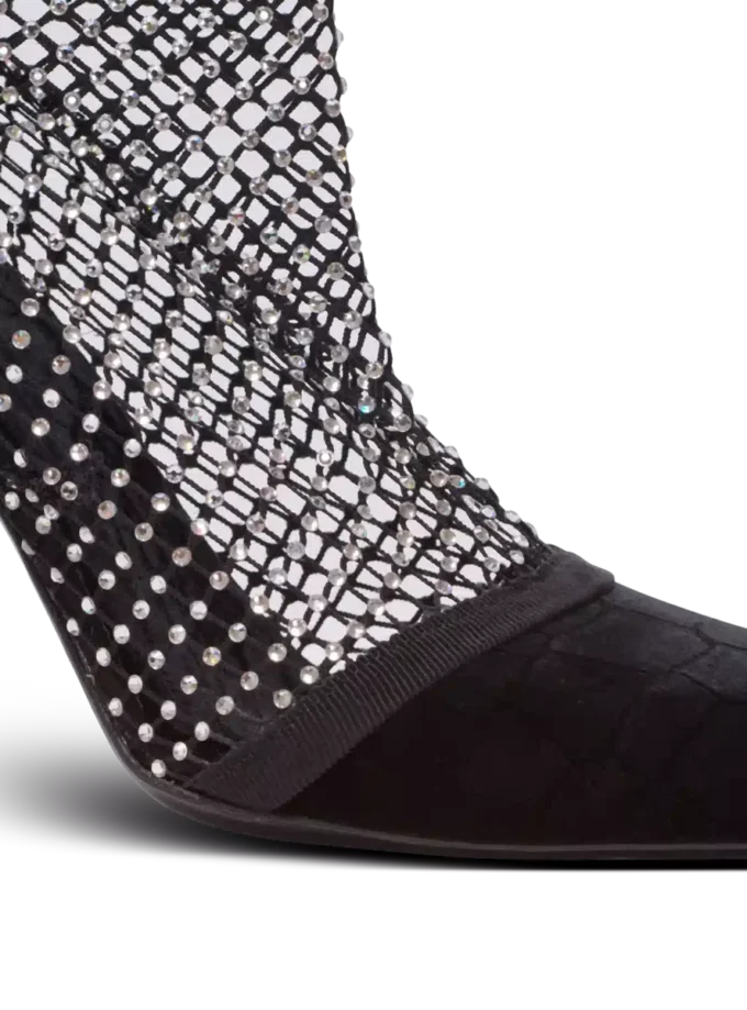 Ankelskor med meshklack, sammet och strass