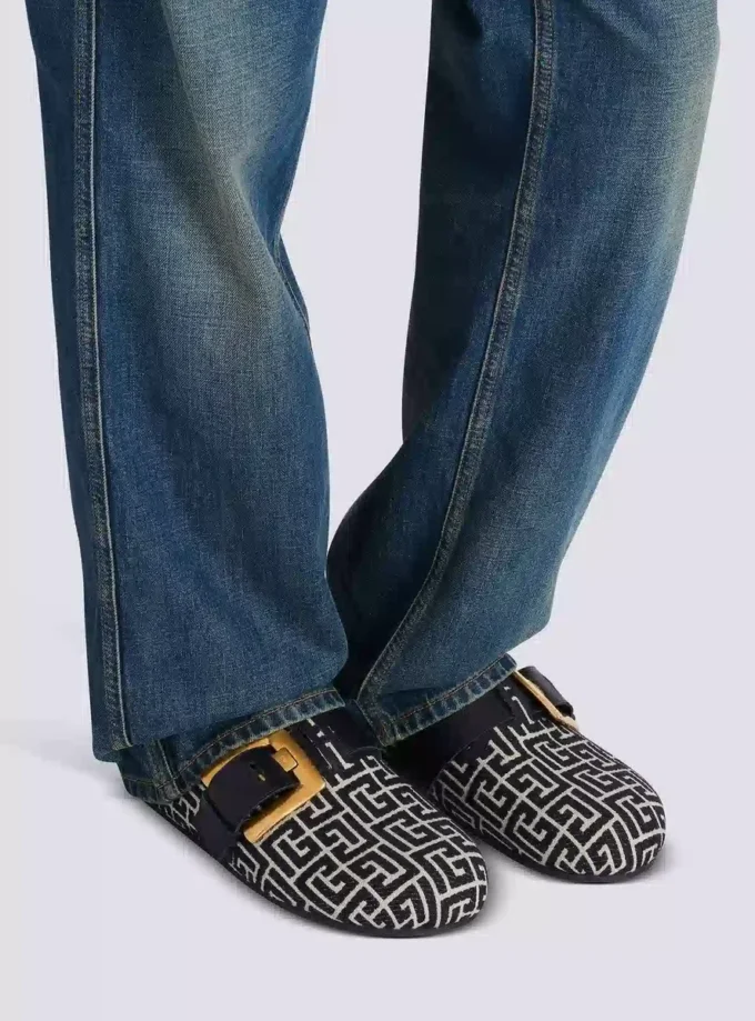 Anthem-mules i jacquardcanvas med PB-monogram