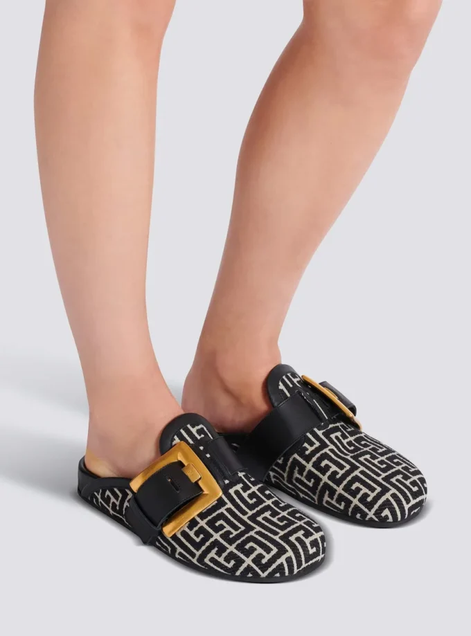 Anthem-mules i jacquardcanvas med PB-monogram