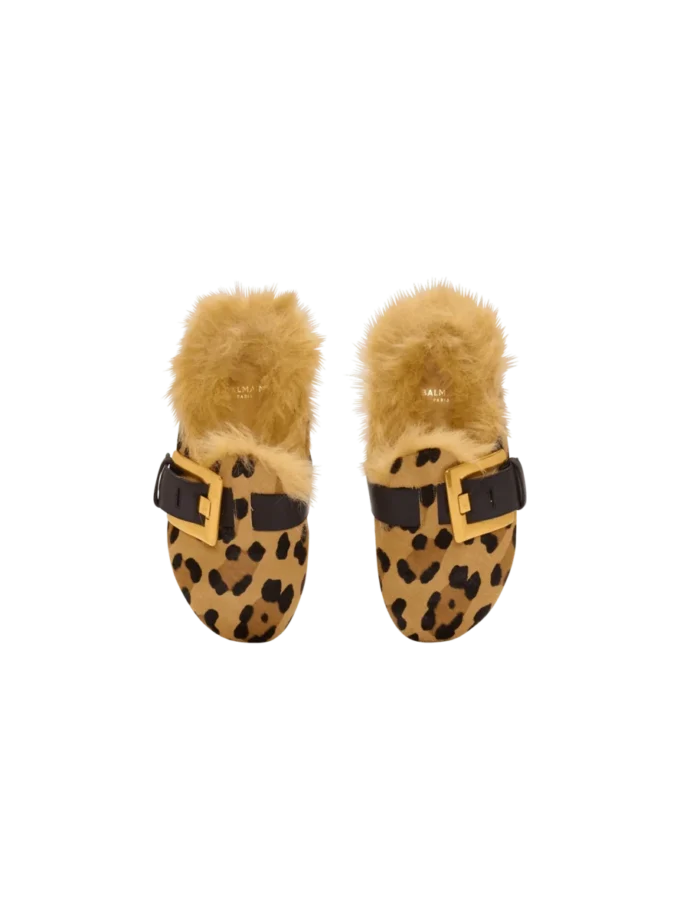 Anthem mules i ponnyläder med leopardmönster och fuskpäls Anthem mules i ponnyläder med leopardmönster och fuskpäls