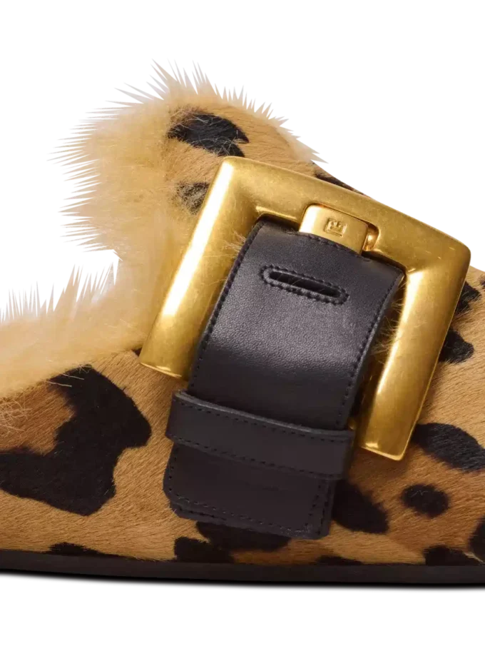Anthem mules i ponnyläder med leopardmönster och fuskpäls Anthem mules i ponnyläder med leopardmönster och fuskpäls