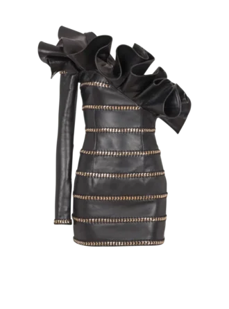 Asymmetrisk bodycon-klänning i läder med kedjor
