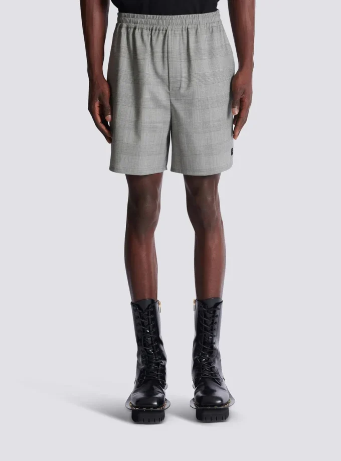 Avslappnade shorts i Prince of Wales-satin Avslappnade shorts i Prince of Wales-satin