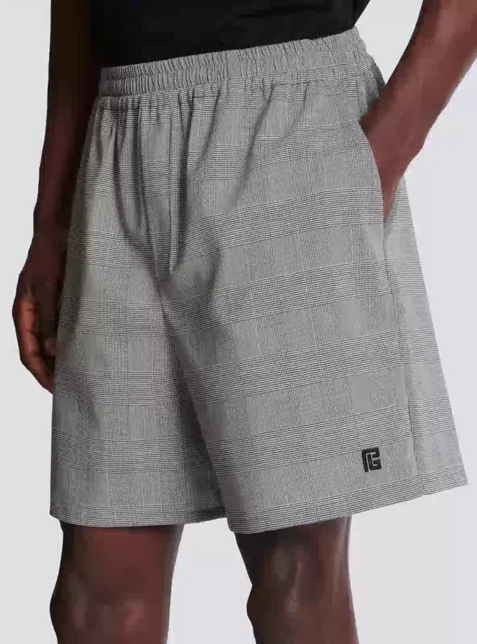 Avslappnade shorts i Prince of Wales-satin Avslappnade shorts i Prince of Wales-satin