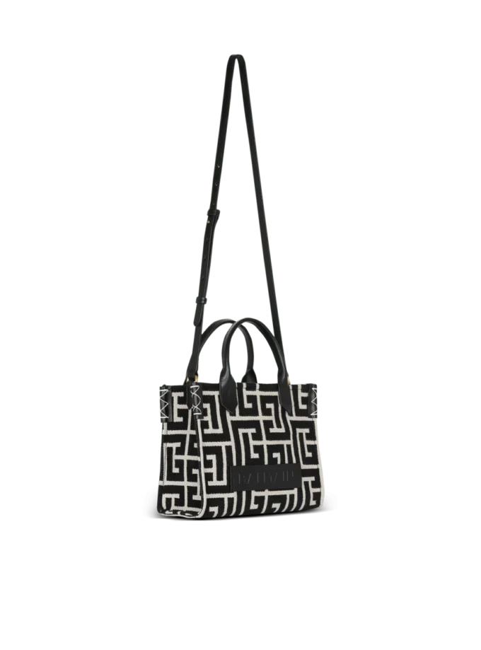 B-Army monogrammerad jacquard- och läderväska B-Army monogrammerad jacquard- och läderväska
