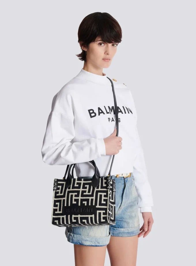 B-Army monogrammerad jacquard- och läderväska B-Army monogrammerad jacquard- och läderväska