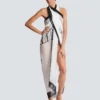 Balmain Couture tvåfärgad strandskjorta med tryck