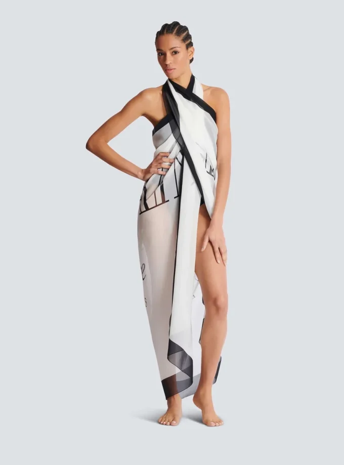 Balmain Couture tvåfärgad strandskjorta med tryck