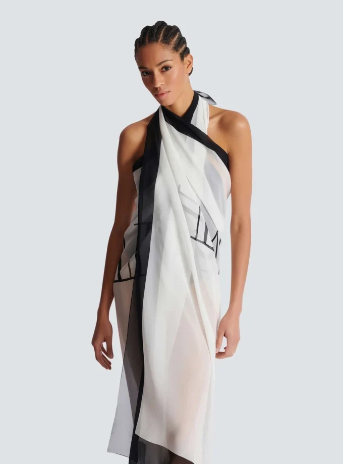 Balmain Couture tvåfärgad strandskjorta med tryck