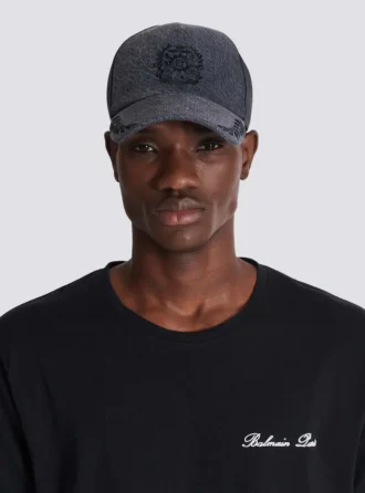 Balmain Écusson-broderad denimkeps
