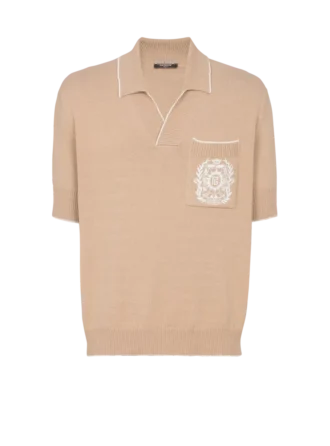 Balmain Écusson broderad stickad polotröja