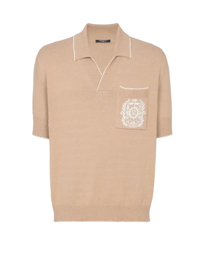 Balmain Écusson broderad stickad polotröja Balmain Écusson broderad stickad polotröja