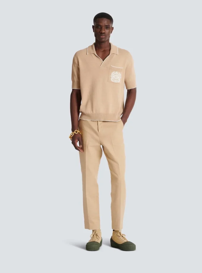 Balmain Écusson broderad stickad polotröja Balmain Écusson broderad stickad polotröja