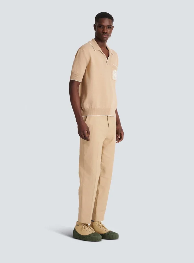 Balmain Écusson broderad stickad polotröja Balmain Écusson broderad stickad polotröja