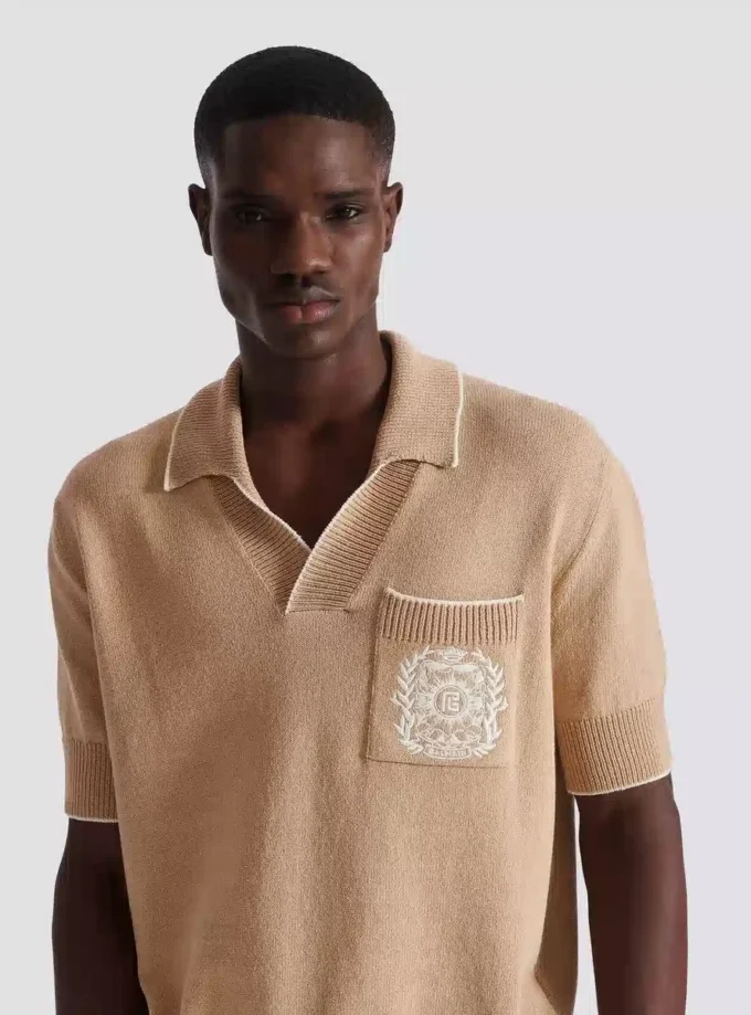 Balmain Écusson broderad stickad polotröja Balmain Écusson broderad stickad polotröja
