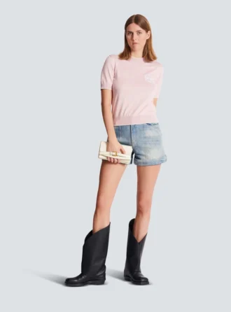 Balmain Emblème-broderad stickad topp
