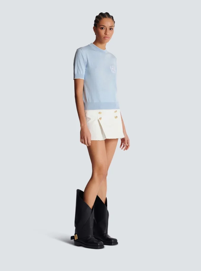 Balmain Emblème-broderad stickad topp