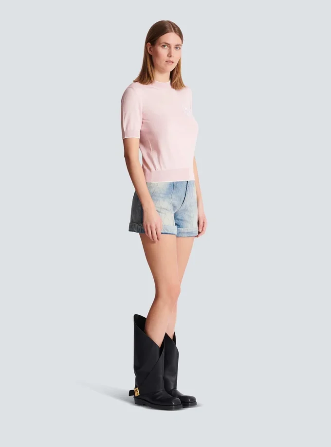 Balmain Emblème-broderad stickad topp