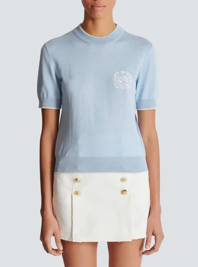 Balmain Emblème-broderad stickad topp