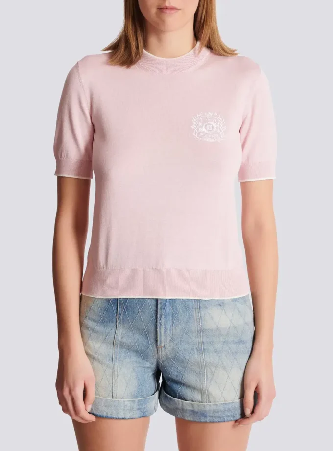 Balmain Emblème-broderad stickad topp