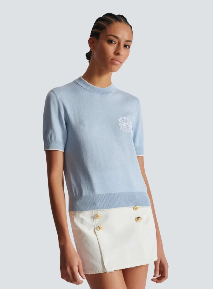 Balmain Emblème-broderad stickad topp