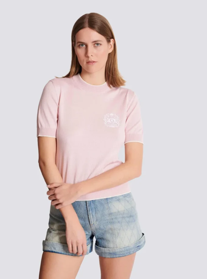 Balmain Emblème-broderad stickad topp