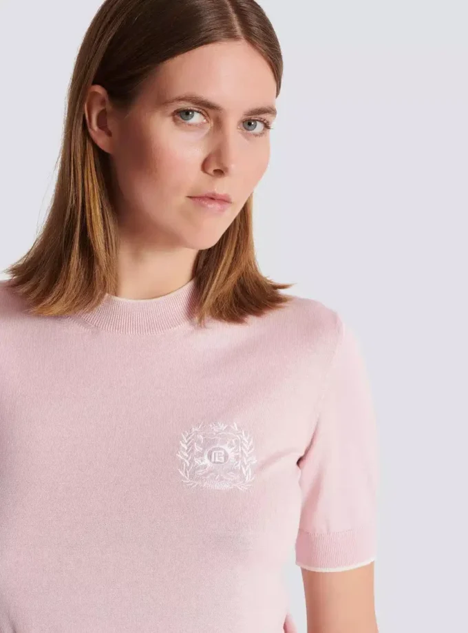 Balmain Emblème-broderad stickad topp