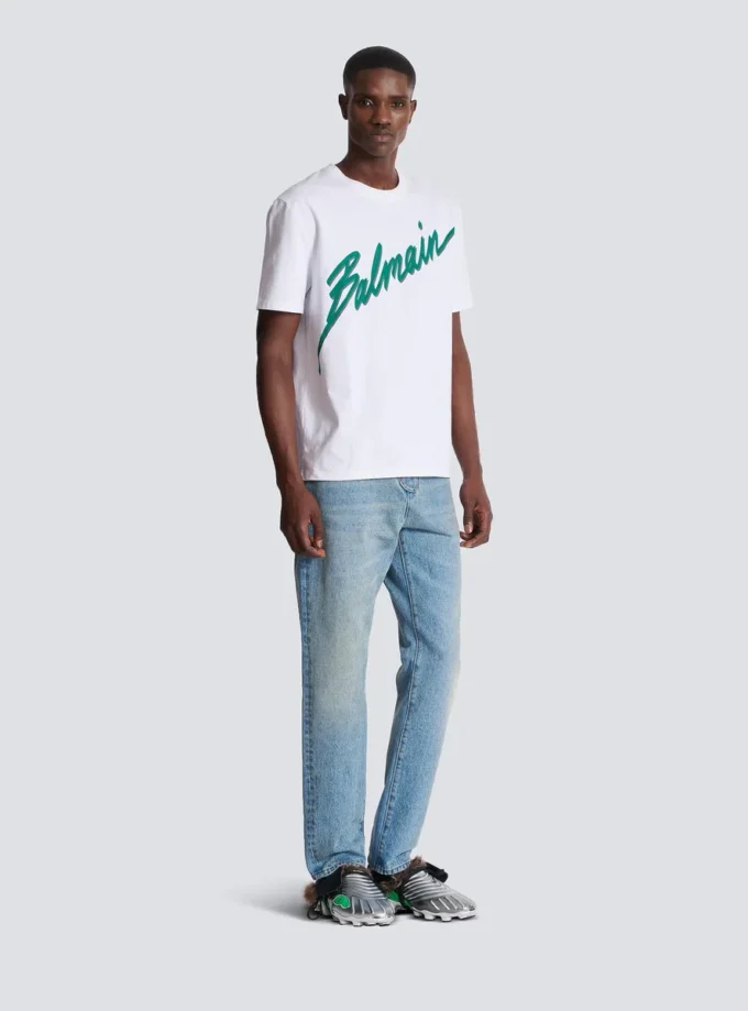 Balmain Lettre flockad T-shirt