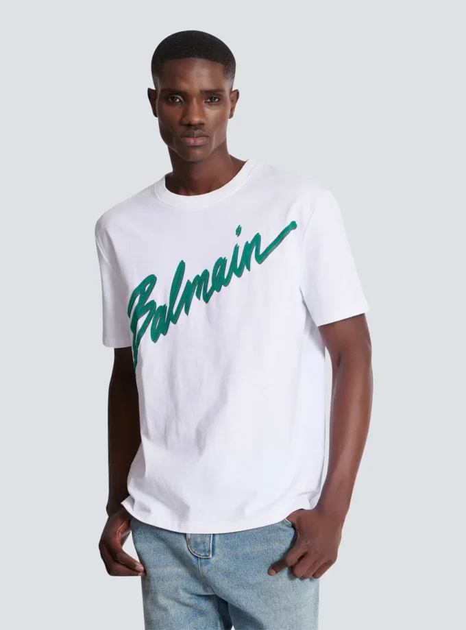Balmain Lettre flockad T-shirt