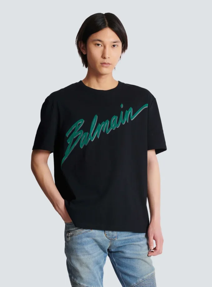 Balmain Lettre flockad T-shirt