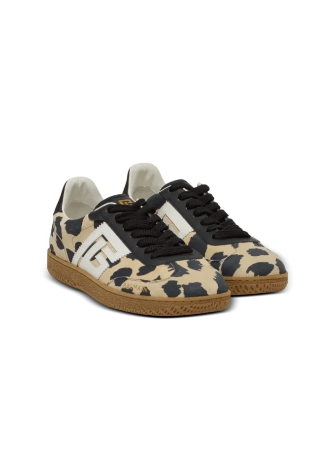 Balmain Swan sneakers i mocka med leopardmönster Balmain Swan sneakers i mocka med leopardmönster