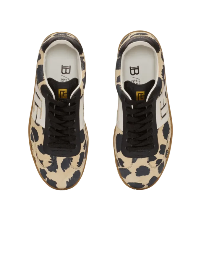 Balmain Swan sneakers i mocka med leopardmönster Balmain Swan sneakers i mocka med leopardmönster