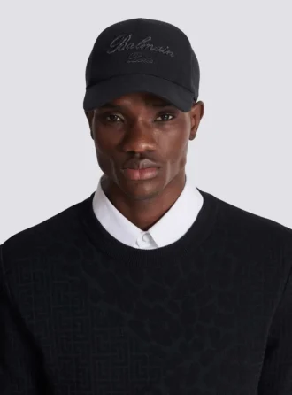 Baseballkeps i bomull med Balmain Signature-broderi