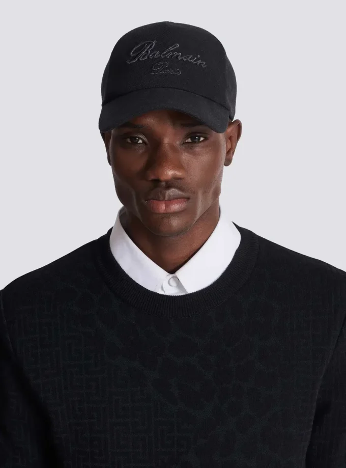 Baseballkeps i bomull med Balmain Signature-broderi