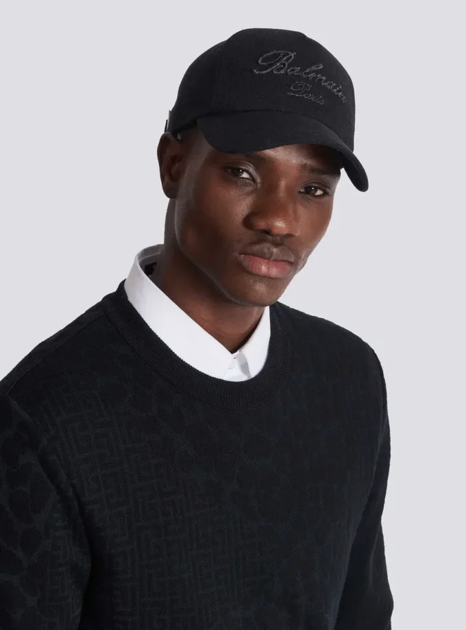 Baseballkeps i bomull med Balmain Signature-broderi