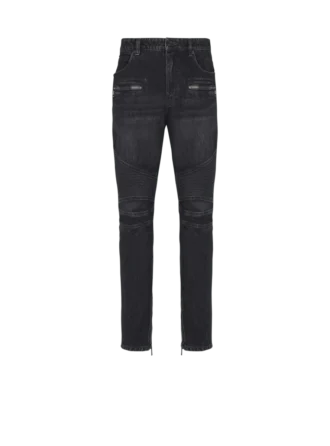 Bikerjeans i svart vintage-denim