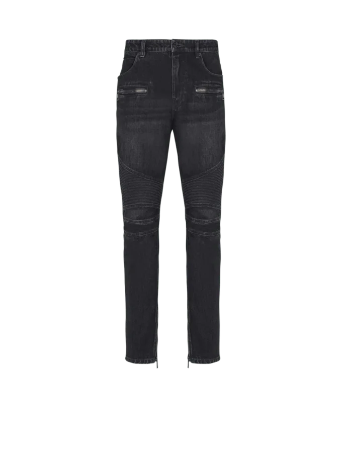 Bikerjeans i svart vintage-denim