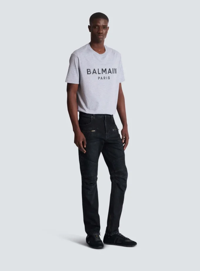 Bikerjeans i svart vintage-denim