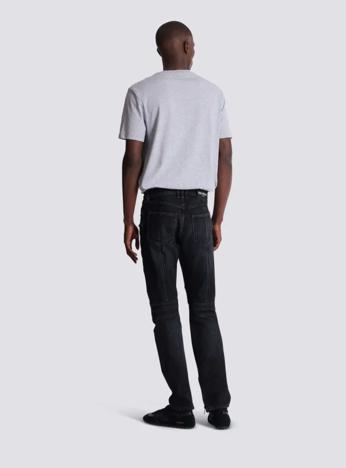 Bikerjeans i svart vintage-denim