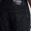 Bikerjeans i svart vintage-denim