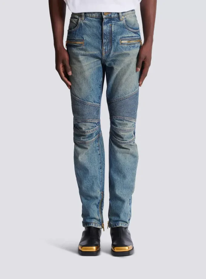 Bikerjeans i vintage-denim