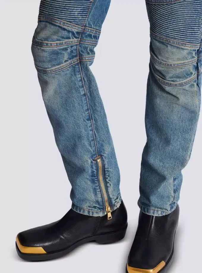 Bikerjeans i vintage-denim